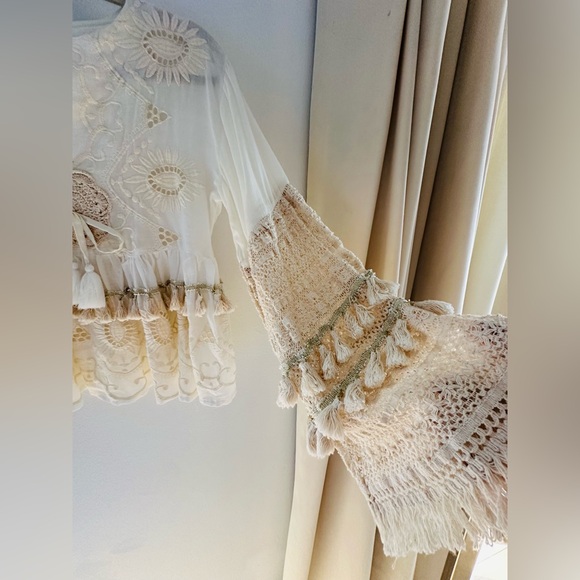 Boho Cream Crochet Bell Sleeve Top - Picture 9 of 9